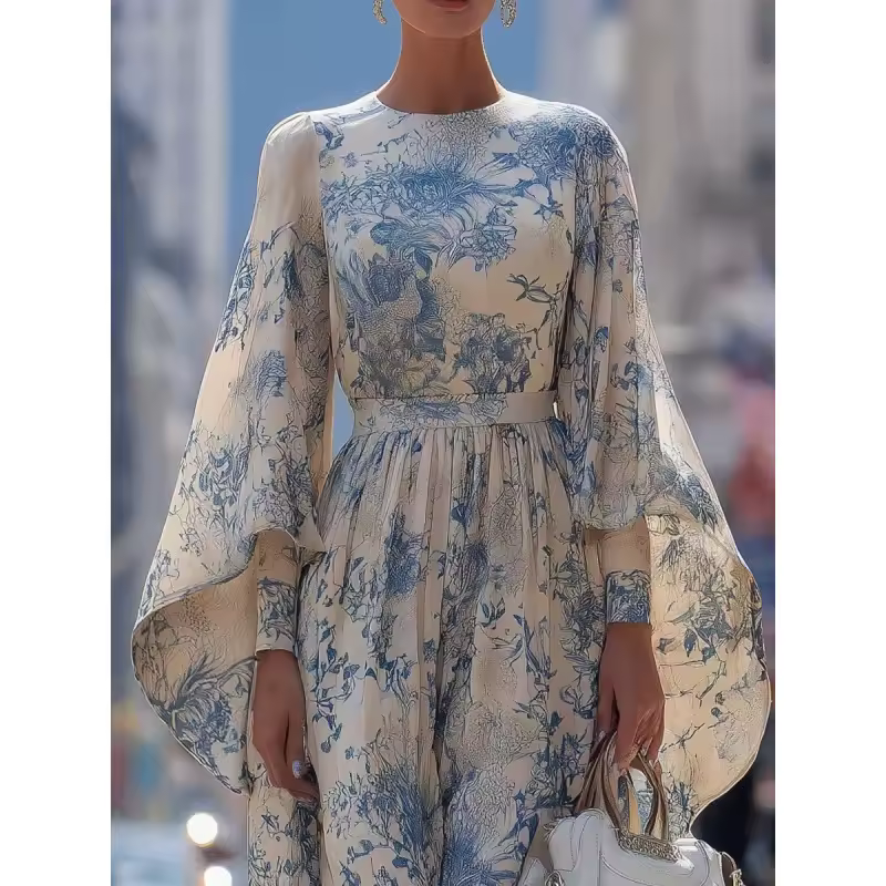 Tinaa Sky Blue Flower Print Long Dresses for Women 