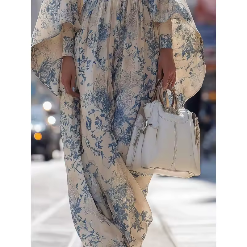 Tinaa Sky Blue Flower Print Long Dresses for Women 