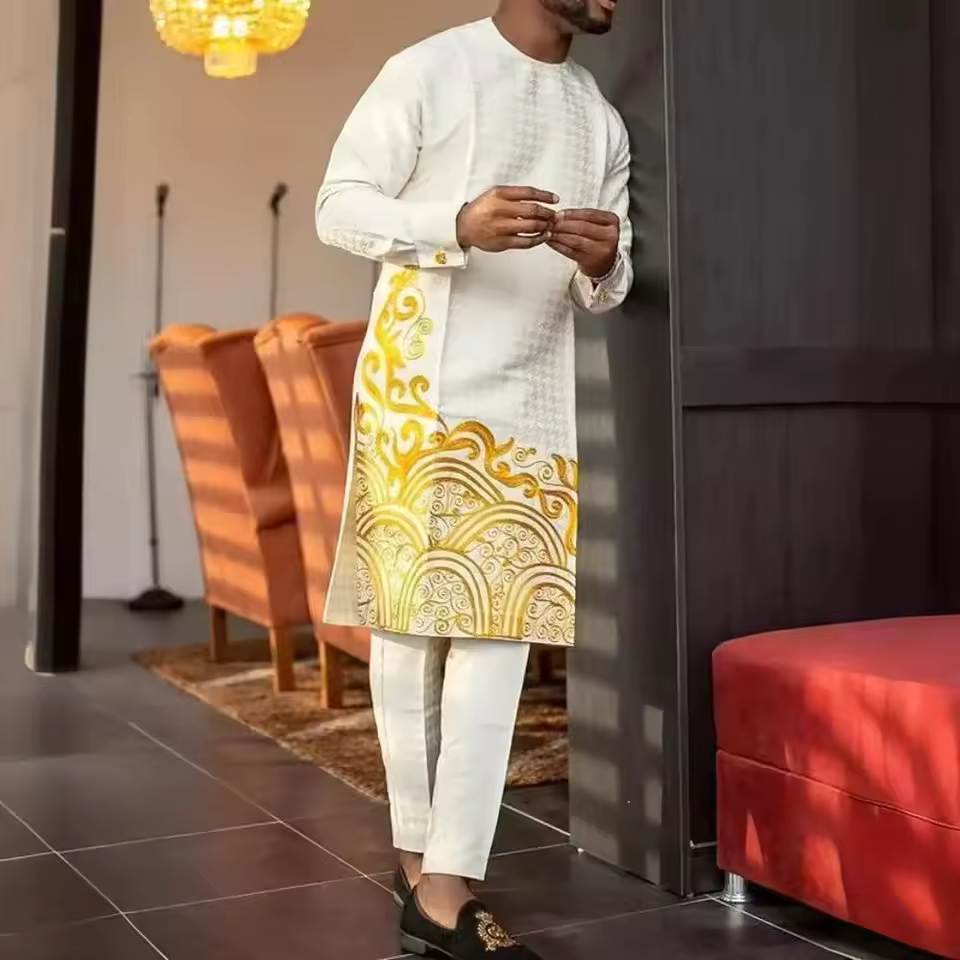 New African Men's Heat Presse Two Piece Slim Fit Handsome and Elegant Suit