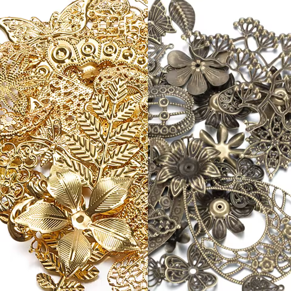 Pendants Filigree Flower Wraps Connector Metal Mixed Charm Bead End Cap 