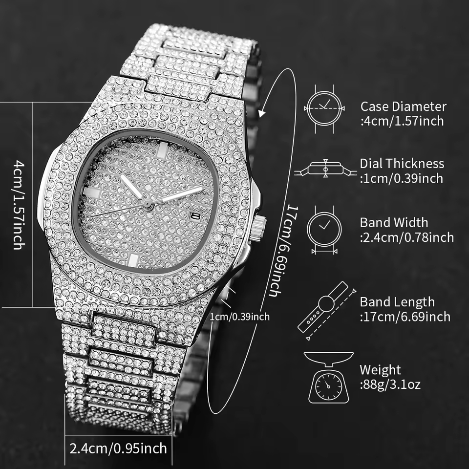 Luxury Full Diamond Men's Stainless Steel Watches