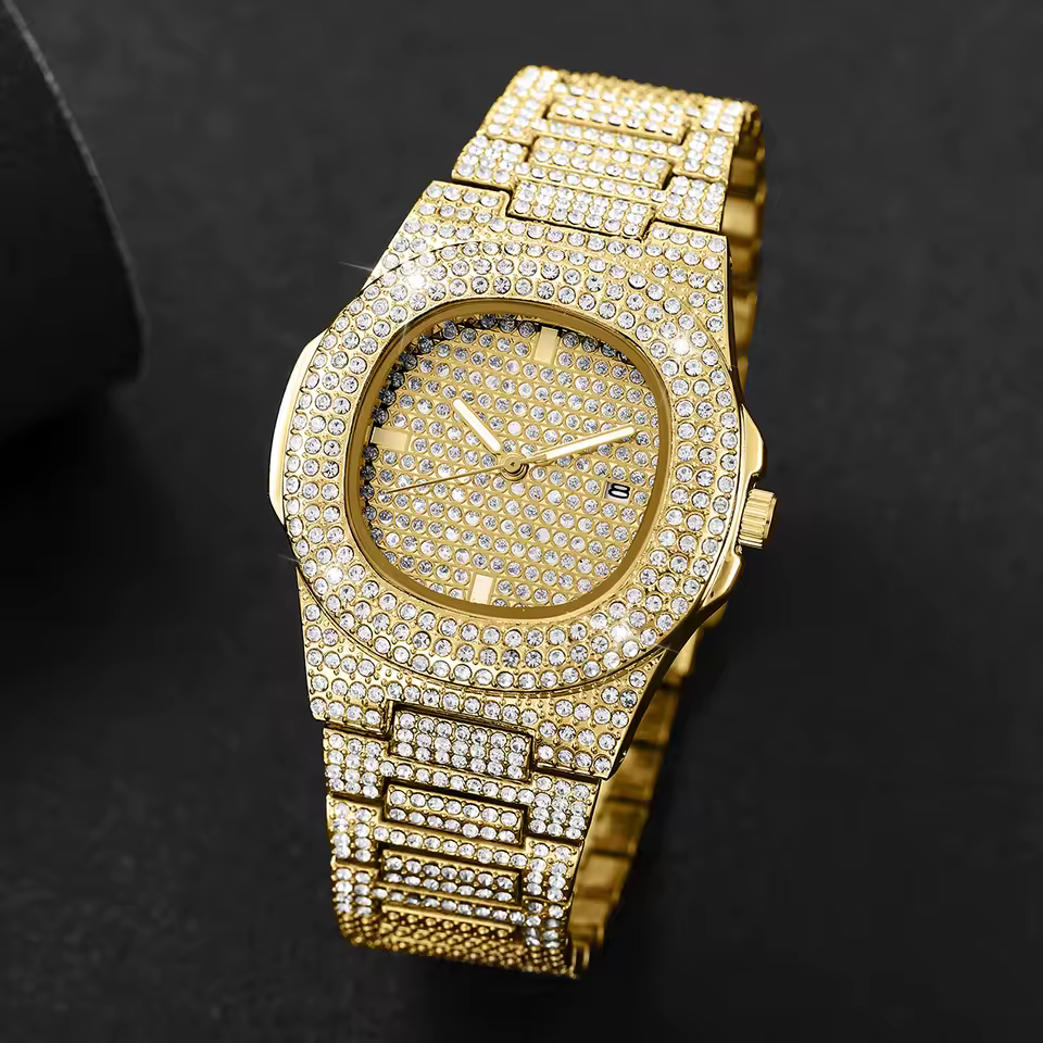Luxury Full Diamond Men's Stainless Steel Watches