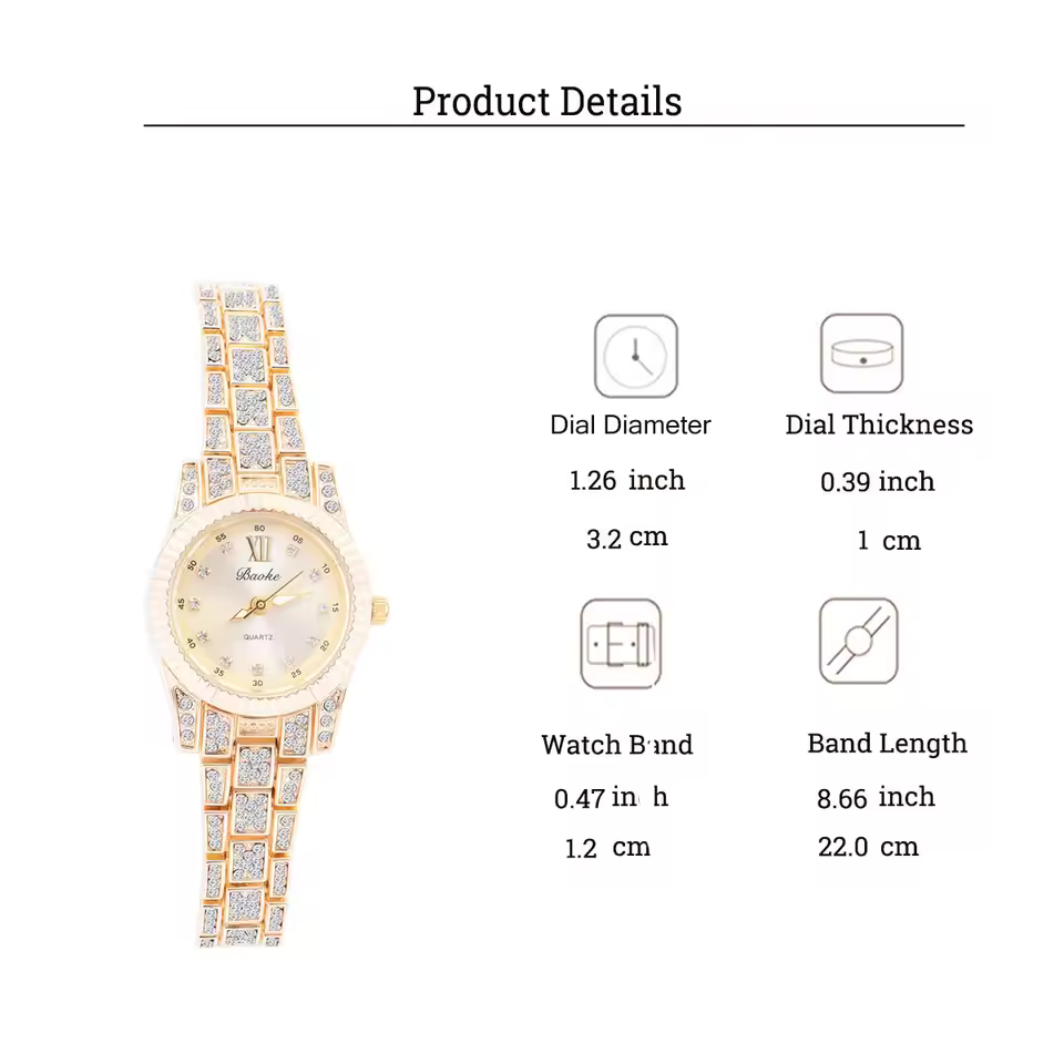 rhinestone scale quartz watch for women