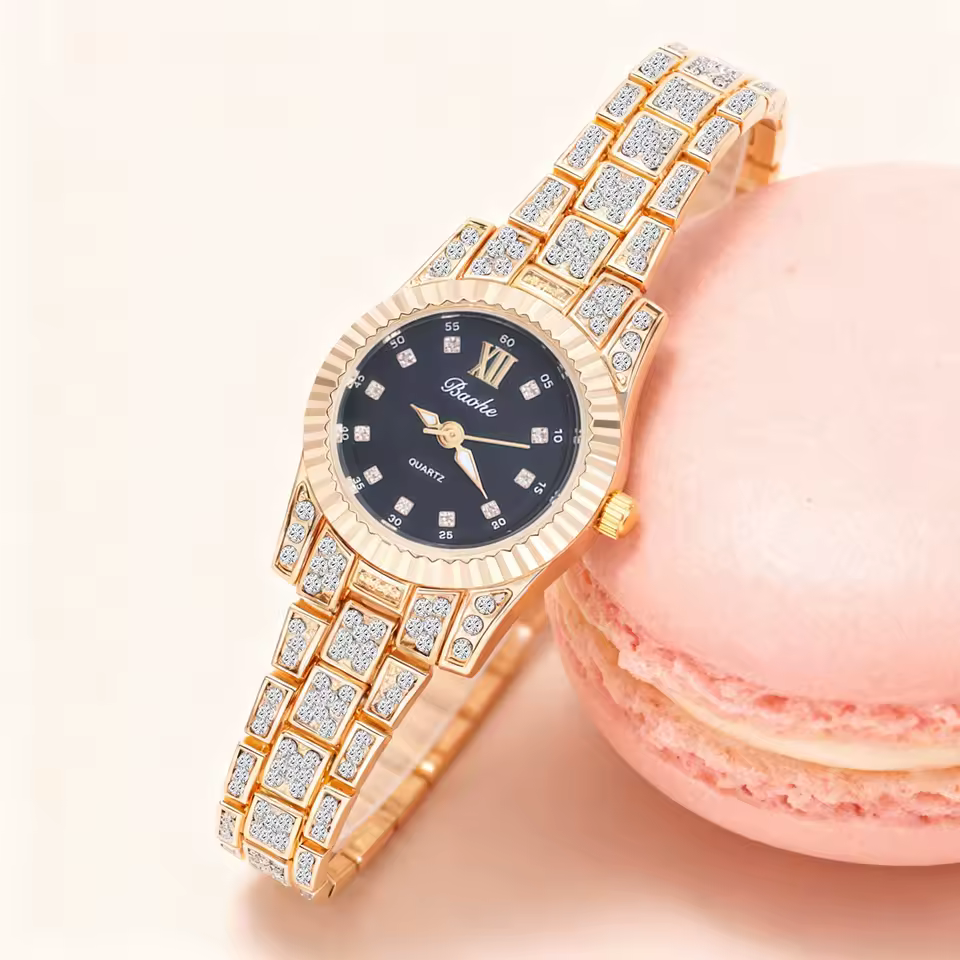 rhinestone scale quartz watch for women