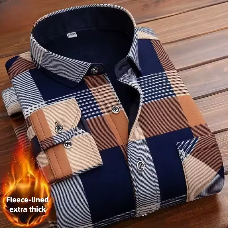 Men's Winter Warm Long Sleeve Plaid Shirts 