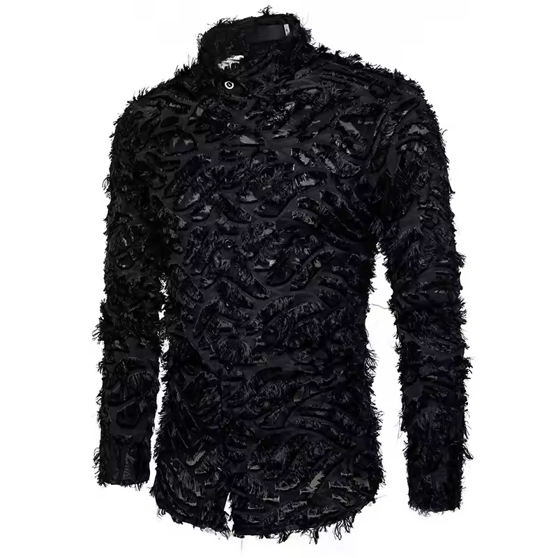  Fashion Feather Embroidery Shirt Tops for Men 